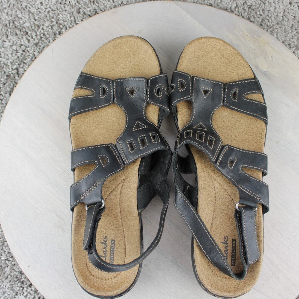 Clarks Collection Leisa Strappy Comfort Sandals Black Leather Womens 9 - Picture 6 of 7